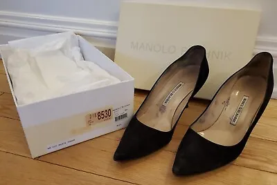 MANOLO BLAHNIK Black Suede Pumps Size 10 / Italy 40 Good Used Condition W/Box • $75