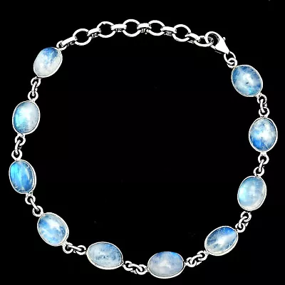 Natural Rainbow Moonstone - India 925 Sterling Silver Bracelet Jewelry B-1001 • $26.49