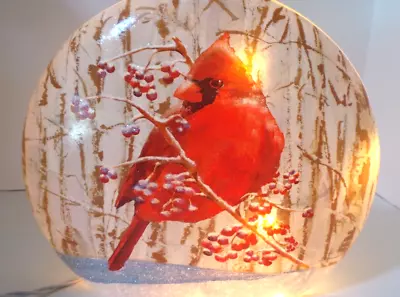 Cracker Barrel Lighted Frosted Glass Luminary With Cardinal Design With Box VTG • $26.79