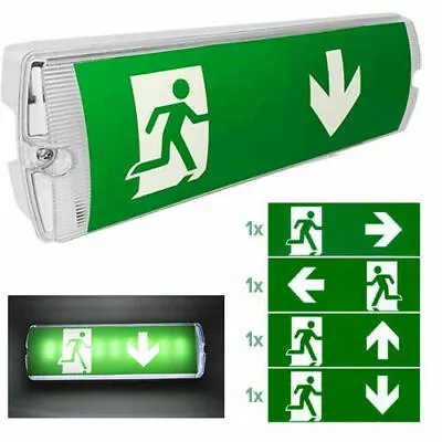 Led Emergency Light Bulkhead 3w Exit Sign Maintained / Non Maintained Ip65 Uk • £12.69