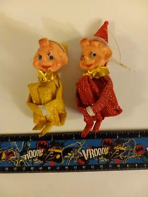 VTG Knee Hugger Elfs. Red & Gold. Christmas Ornaments Shelf Sit JAPAN. No Res • $11.50