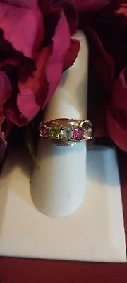 10K Yellow Gold & Multicolored Gemstones Ring Size 6.75   . • $179