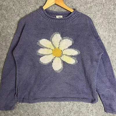Pachamama Daisy Jumper Knitted Purple Pullover Cotton Thick Chunky Handmade Big • £75