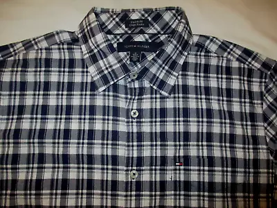 Tommy Hilfiger Usa Designer Mens Black White Check Cotton Shirt Med Slim Vgc • $20.36