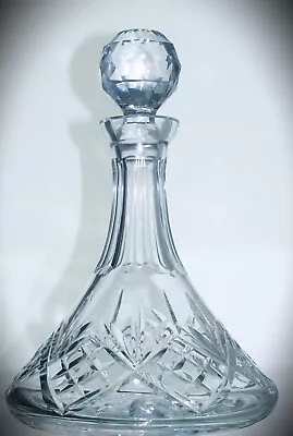 Vintage Lead Crystal Cut Glass Wide Based Ships Decanter - 28cm 2kg • £30