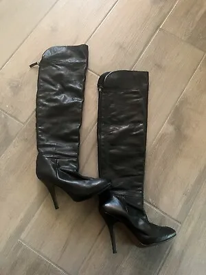 Zara Leather OTK Heeled Boots In Size 38/7.5 • $40