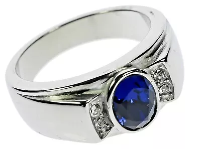 Stately Blue Sapphire Simulated 2 CT Mens Ring 316 Stainless Steel Size 9 T26 • $19.36