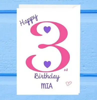 Personalised 3rd Birthday Card Girl - 3 Years Old - Daughter Granddaughter Niece • £3.85