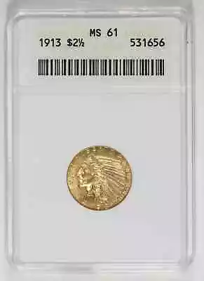 1913 Gold $2 1/2 Indian Head OLD ANACS MS-61 • $577.50