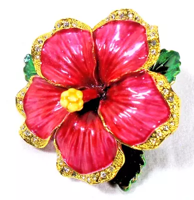 Nobility Hibiscus Enamelware Bejeweled Trinket Box Magnetic Closure • $15