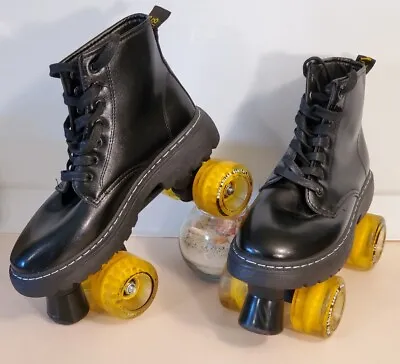 MOXI Roller Skates Size 9 Black Leather Black Laces Yellow Wheels. NEW  • $195.77