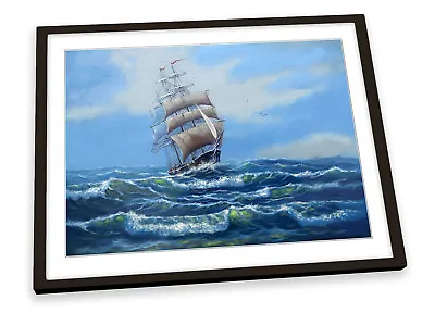 Old Sail Ship Ocean Blue FRAMED ART PRINT Picture Poster Artwork • £15.99