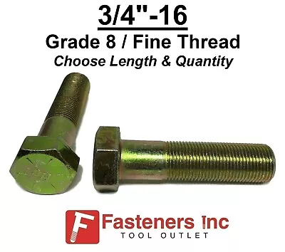 3/4-16 Hex Bolt Yellow Zinc  Grade 8 Cap Screw Fine Thread (Pick Length & Qty) • $10.82