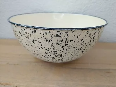 Vintage Enamelware Speckled Splattered Black And White Farmhouse Mixing Bowl 8  • $20