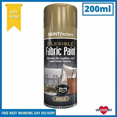 1x 200ml Flexible Fabric Spray Paint Gold 200ml For Leather Vinyl And Fabric • £5.28