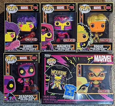 Funko Pop! Deadpool Gambit Rogue Magneto Wolverine Tee  X-Men Blacklight Set • £130.11