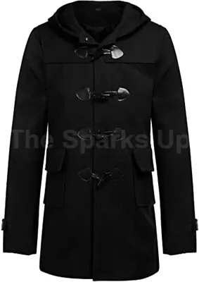 Mens Duffle Hooded Long Coat Classic Winter Outerwear Overcoat Jacket • $72.12