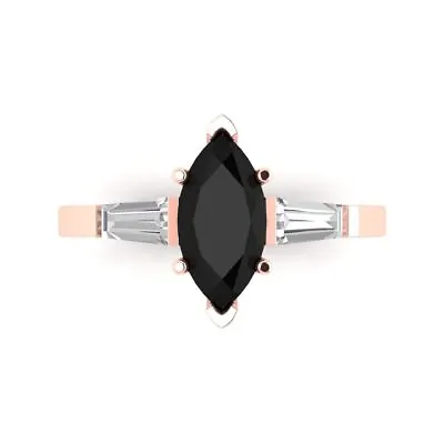 2 Marquise Baguette 3stone Natural Onyx Promise Wedding Ring Solid 14k Rose Gold • £277.69