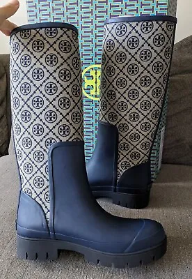 Tory Burch Women's Sz 9M Tory Burch T Monogram Hurricane Tall Rain Boot • $250