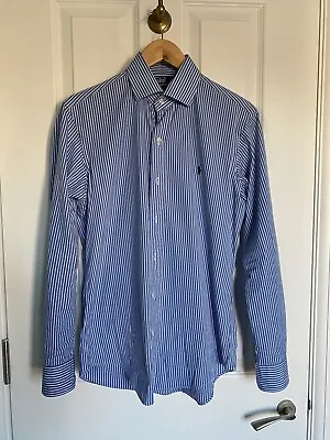 Ralph Lauren Striped Men's Shirt Long Sleeve Custom Fit White-Blue Size 15 / 38 • £9.99