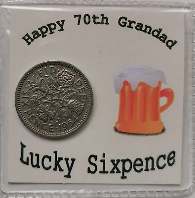 70th Grandad Birthday Lucky Sixpence Gift 1954 Coin For 2024*Cream Beer Design* • £2.99