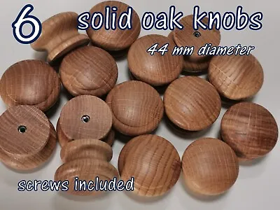 Set 6 Wooden Oak Knobs Handle Kitchen Doors Drawer  Solid Wood 44 Mm Diameter  • £8.99