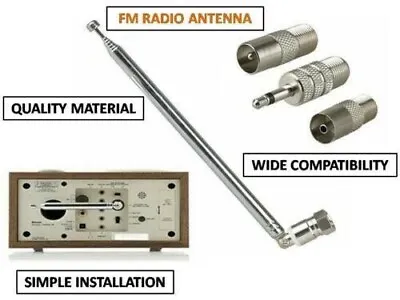 Telescopic DAB FM Radio Aerial With 3 Adapter HiFi AV Receiver Mini System NEW • £5.04