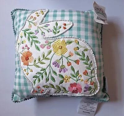 Bunny Boulevard Green Gingham Floral Beaded Embroidered Easter Bunny 12   Pillow • $20