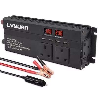 £46.99 • Buy 1000W/2000W Car Converter Power Inverter DC 12V To AC 230V 4USB Camping Black