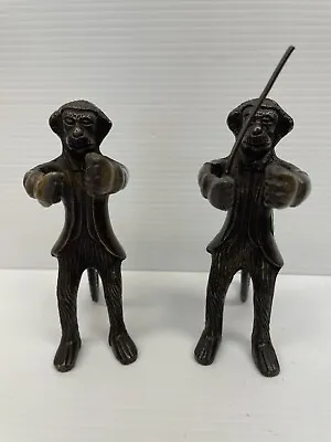 Lot Of 2 Bronze Monkey Orchestra Musical Instrument Band Conductor Vintage • $44.99