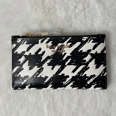 New Kate Spade Morgan Houndstooth Small Slim Bifold Wallet Black Multi • $84.99