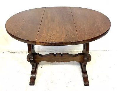 Solid Oak Antique Style Drop Leaf Coffee Table / Occasional Table / Lamp Stand • £145