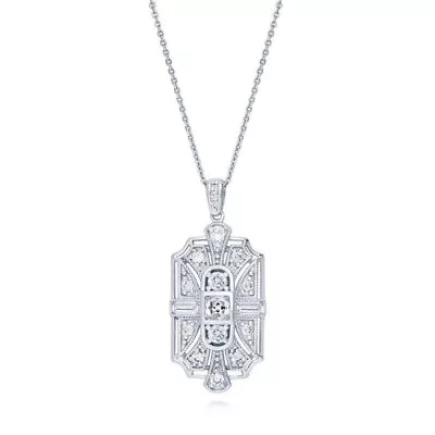 Fashion Styles Silver Cubic Zirconia Cz Art Deco Pendant Necklace Best Gift • $1.46