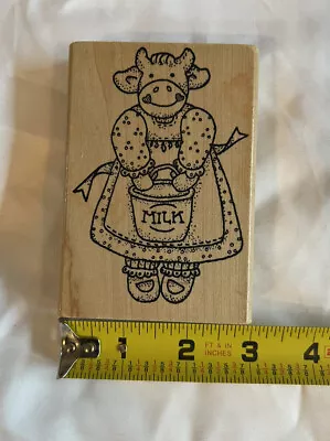 Imagine That Cow Milk Maid Cute Craft Wooden Rubber Stamp • $5.50