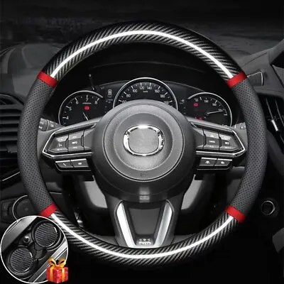 15  Car Steering Wheel Cover Genuine Carbon Fiber Leather Anti-slip For Mazda • $30.99