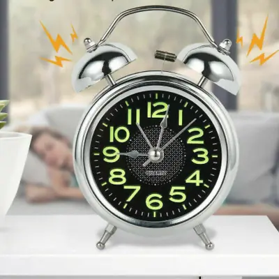 Super Loud Double Bell Alarm Clock Mechanical With Night Light Home Retro New UK • £8.47