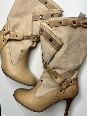 DIESEL Starr Beige Leather  Heeled Boots UK Size 5 • £37