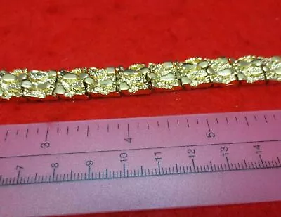 14 KT GOLD PLATED  NUGGET BRACELET 78or9 INCH  1/2 INCH WIDE USA SELLER N-100 • $25.88