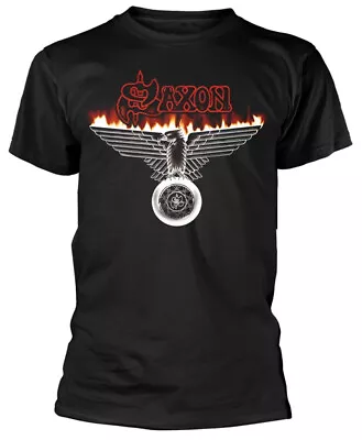 Saxon Burning Wheels Of Steel Black T-Shirt OFFICIAL • £17.79