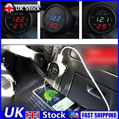 3 In 1 LED Digital Meter Display 12V/24V USB Car Charger Car Battery Monitor UK • £7.59