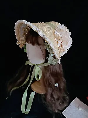 £51.29 • Buy Regency Women Floral Straw Bonnet Hat Victorian Lady Poke Boonet Tea Party Hat