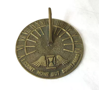 Vintage Brass Mini Sun Dial I Count None But Sunny Hours Natural Sun Clock • $22.19