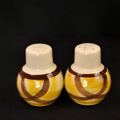 Vernon Organdie Vernonware Salt & Pepper Shaker Plaid Yellow BrownTrim 1937-1958 • $28.98