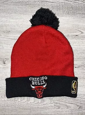 Mitchell & Ness Chicago Bulls NBA Basketball Pom Knit Hat Cap Beanie Red/Black • $15