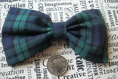 Handmade 4  Navy Black Watch Tartan Fabric Bow Hair Clip Grip Cute Preppy Girl • £3.99