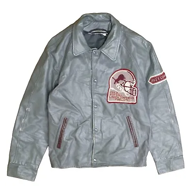 Vintage Lions London Football Varsity Leather Jacket Size Large Gray 1986 80s • $100