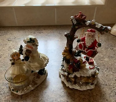 Christmas Ornament Pair.Santa Swing-wind Up Musical.Santa And Child Candle Hold. • £12