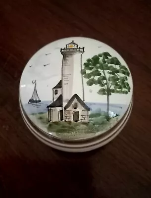 Vintage Handpainted Lighthouse Nautical Trinket Box Signed Ursula 1981 • $16.99