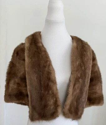 $52 • Buy VINTAGE GENUINE FUR STOLE SHRUG CAPE MINK GLOSSY GLAMOUR Brown