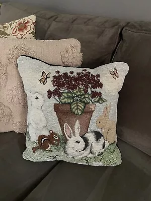 Vtg GrannyCore Tapestry Pillow Bunny Rabbit Folk Art Cottage Core Spring Easter • $30